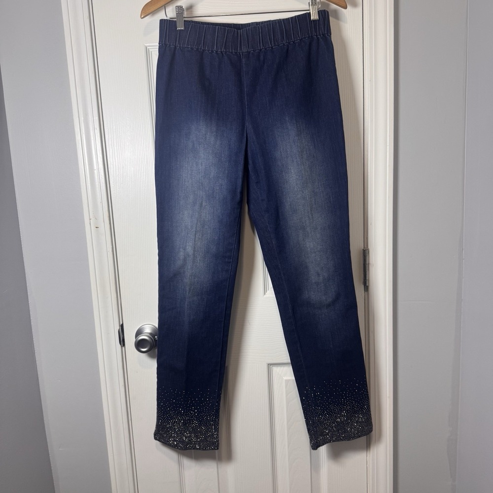 Soft Surroundings Pull On Jeans Women's M Stretchy Rhinestone Glitter Denim